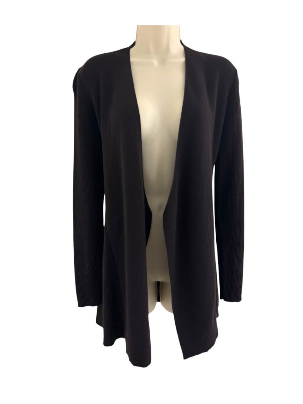 Eileen Fisher Chocolate Brown Open Front Cardigan Long Sleeves 100% Wool Size‎ M
